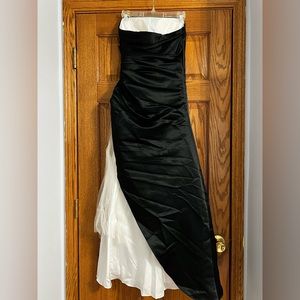 Black and white prom dress with beading and rhinestones